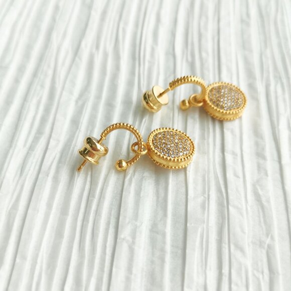 Julie Vos Fleur-de-Lis Pavé Cubic Zirconia Gold Earrings - Picture 2 of 3